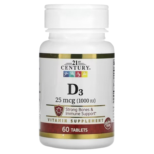 21st Century, D3, 25 mcg (1,000 IU), 60 Tablets