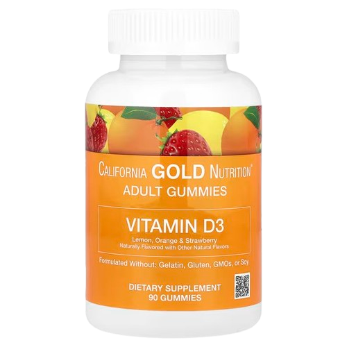 California Gold Nutrition, Vitamin D3 Gummies, Lemon, Orange, & Strawberry, 50 mcg (2,000 IU), 90 Gummies (25 mcg (1,000 IU per Gummy))
