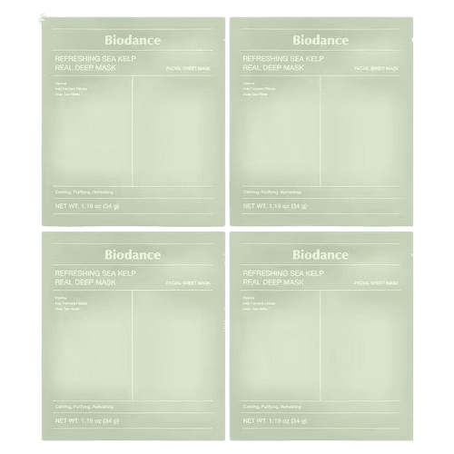 image-removebg-preview (18) Biodance, Refreshing Sea Kelp Real Deep Beauty Mask, 4 Sheets, 1.19 oz (34 g) Each