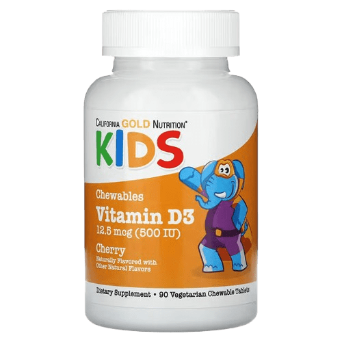 California Gold Nutrition, Chewable Vitamin D3 for Children, Natural Cherry, 12.5 mcg (500 IU), 90 Vegetarian Tablets