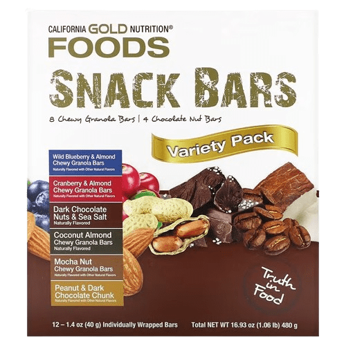 California Gold Nutrition, Foods, Variety Pack Snack Bars, 12 Bars, 1.4 oz (40 g) Each