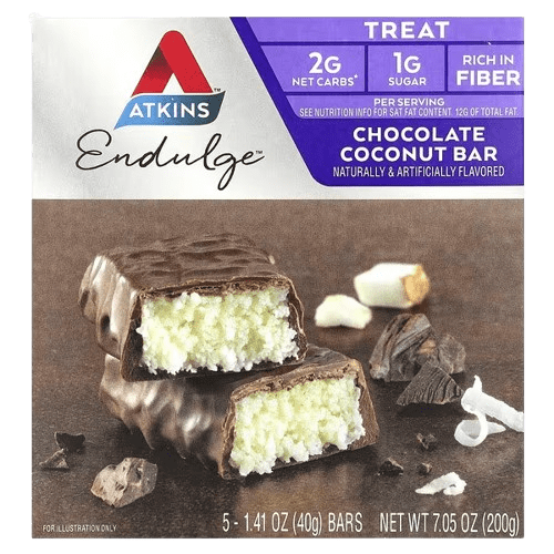 Atkins, Endulge™, Treat, Chocolate Coconut Bar, 5 Bars, 1.41 oz (40 g) Each
