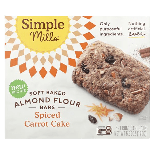 image-removebg-preview (47) Simple Mills, Soft Baked Almond Flour Bars, Spiced Carrot Cake, 5 Bars, 1.19 oz (34 g) Each