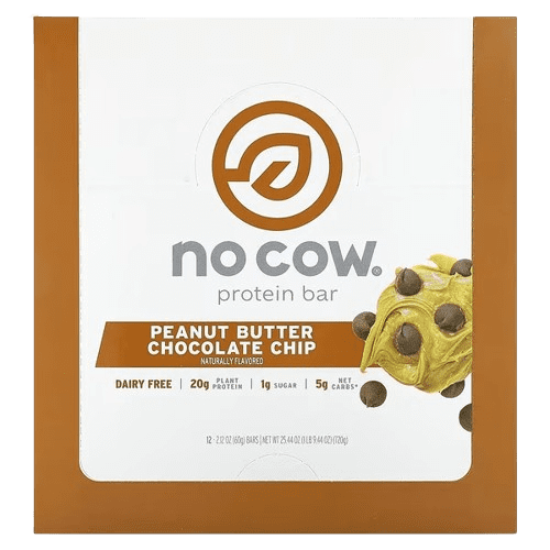 No Cow, Protein Bar, Peanut Butter Chocolate Chip, 12 Bars, 2.12 oz (60 g) Each